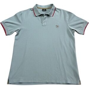 PS Paul Smith Polo Shirt Zebra Logo Tipped Sage Green Mens Medium Preppy